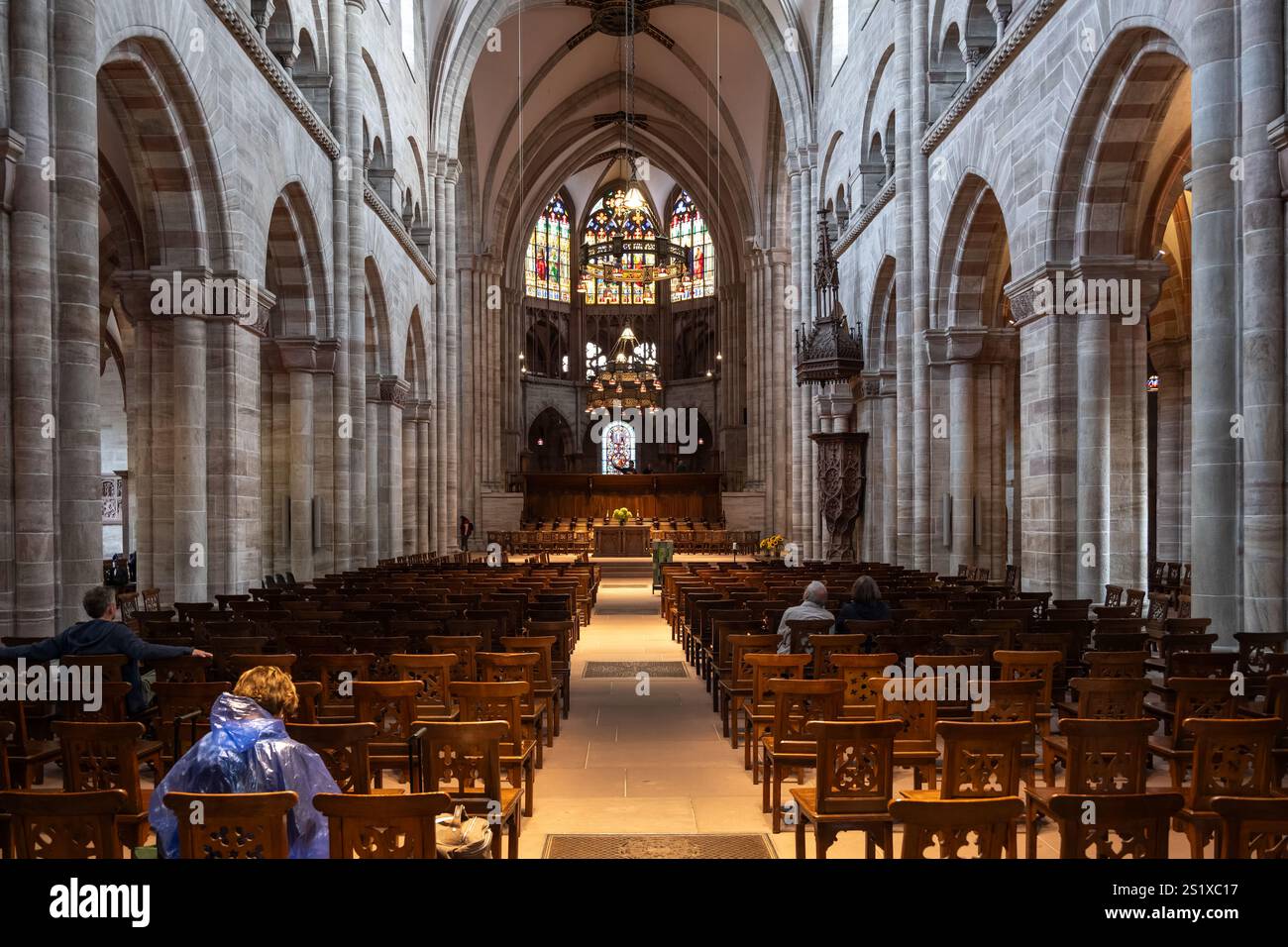 Basel Minster (German: Basler Munster) cathedral church interior in Basel, Switzerland. Stock Photo