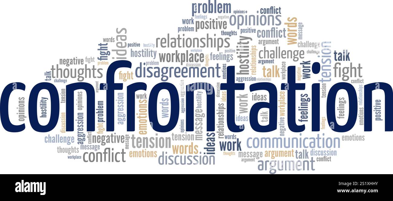 Confrontation word cloud conceptual design isolated on white background. Stock Vector