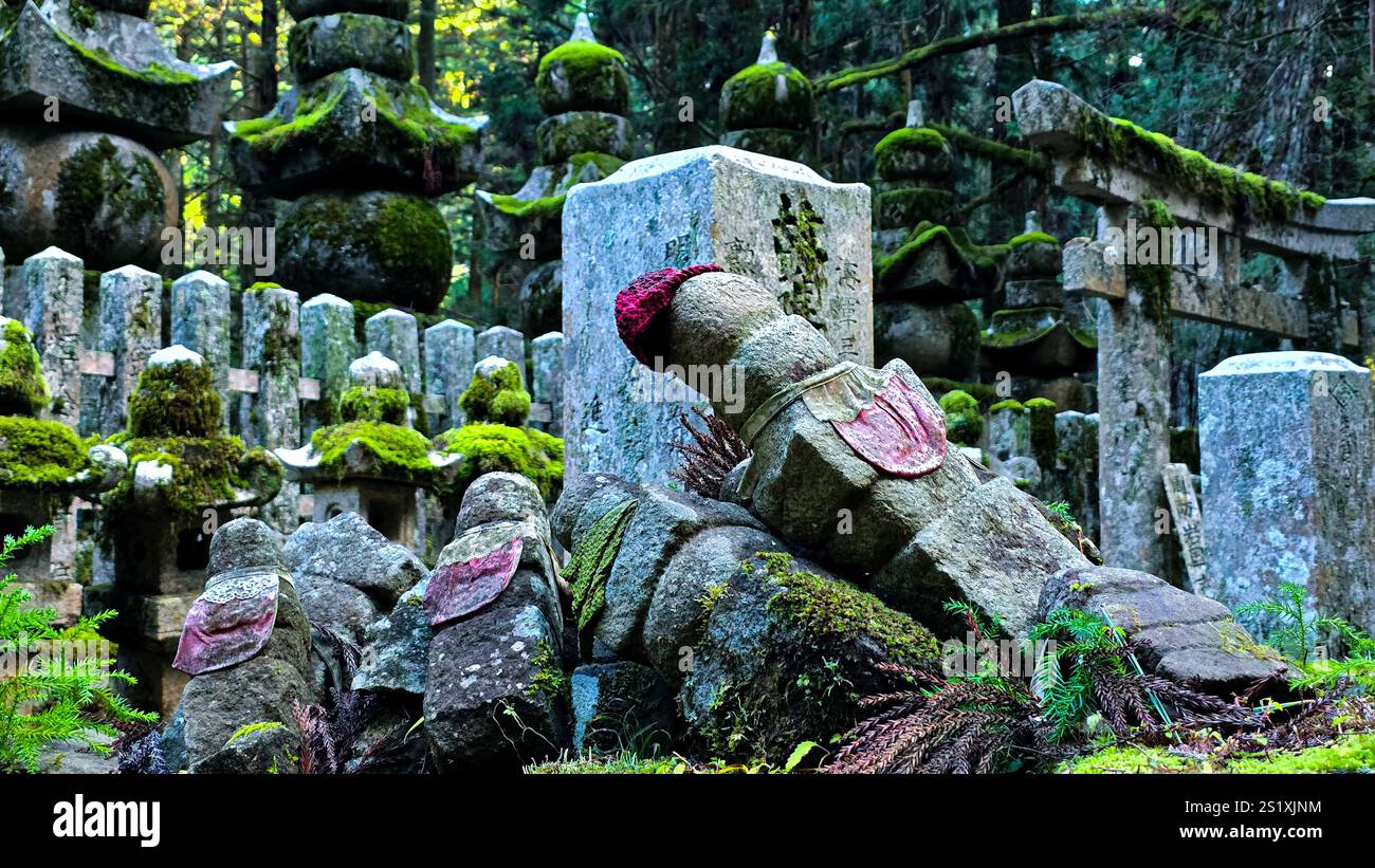 Graves and statues in Okunoin Koyasan - Smartphone Captured Stock Image