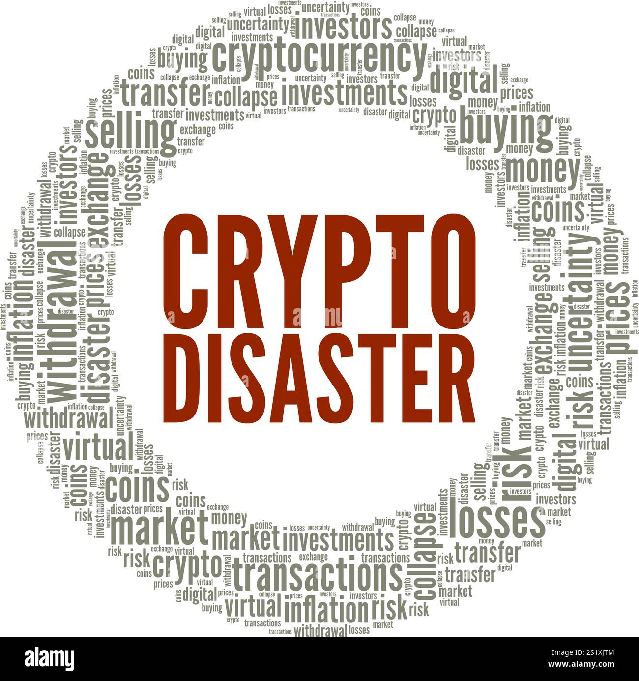Crypto Disaster word cloud conceptual design isolated on white background. Stock Vector