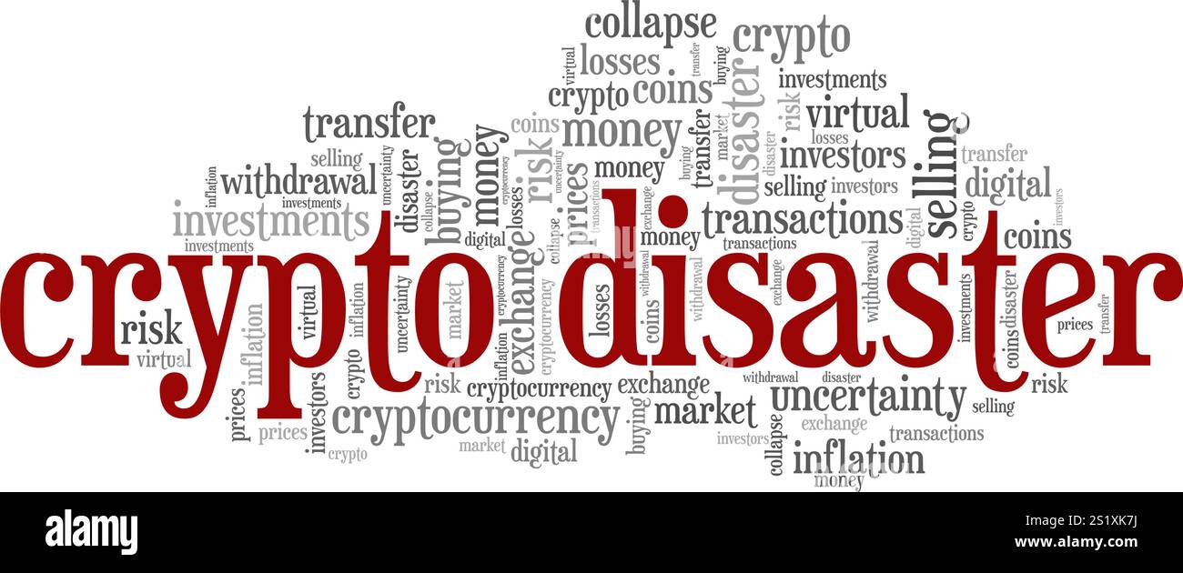 Crypto Disaster word cloud conceptual design isolated on white background. Stock Vector