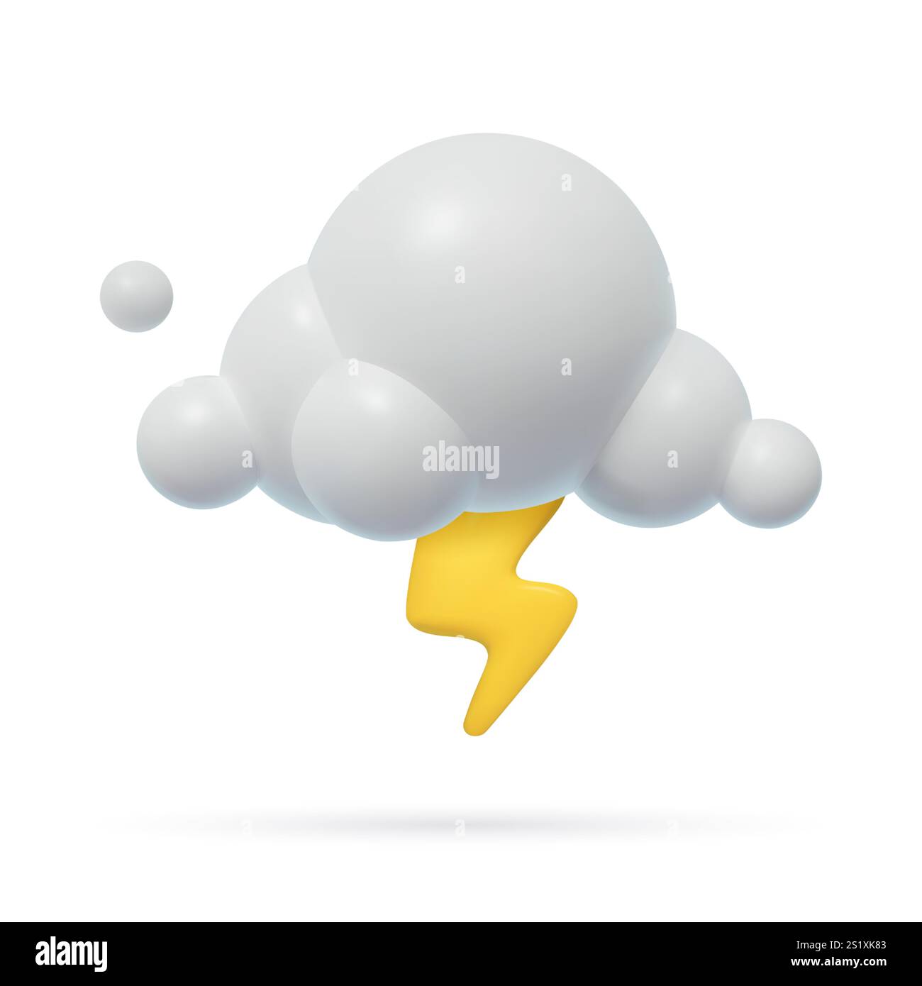 Cloud and thunder 3d weather icon. Realistic three dimensional illustration of storm with lightning. Stock Vector