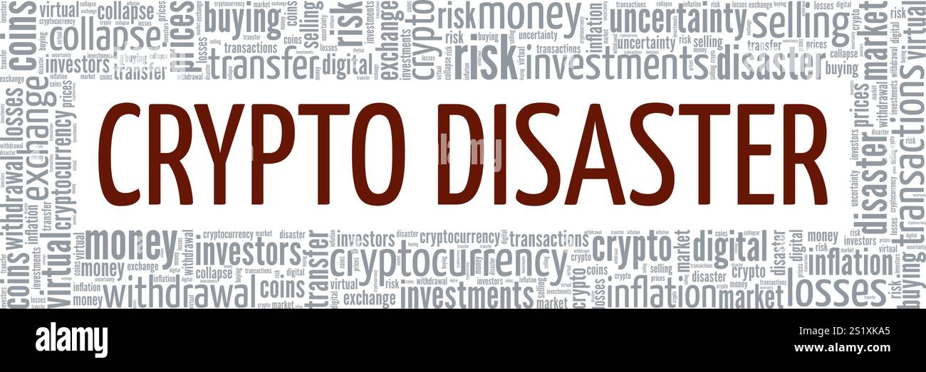 Crypto Disaster word cloud conceptual design isolated on white background. Stock Vector