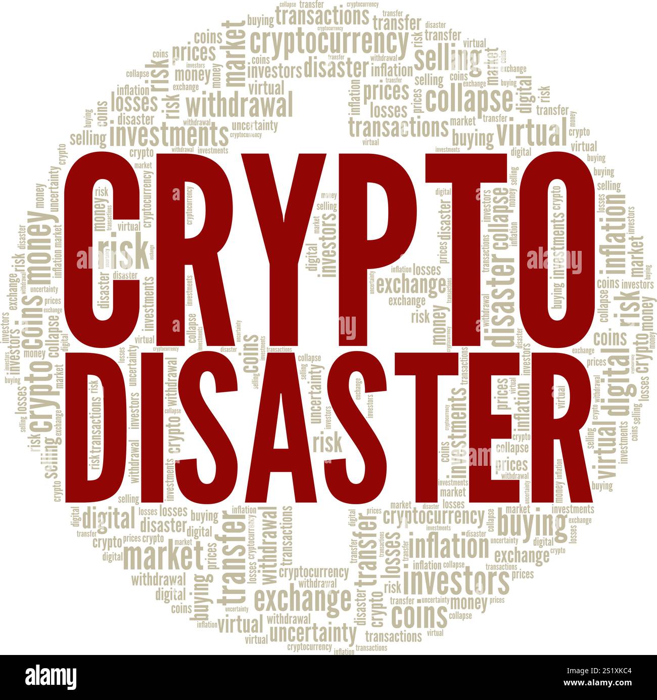 Crypto Disaster word cloud conceptual design isolated on white background. Stock Vector
