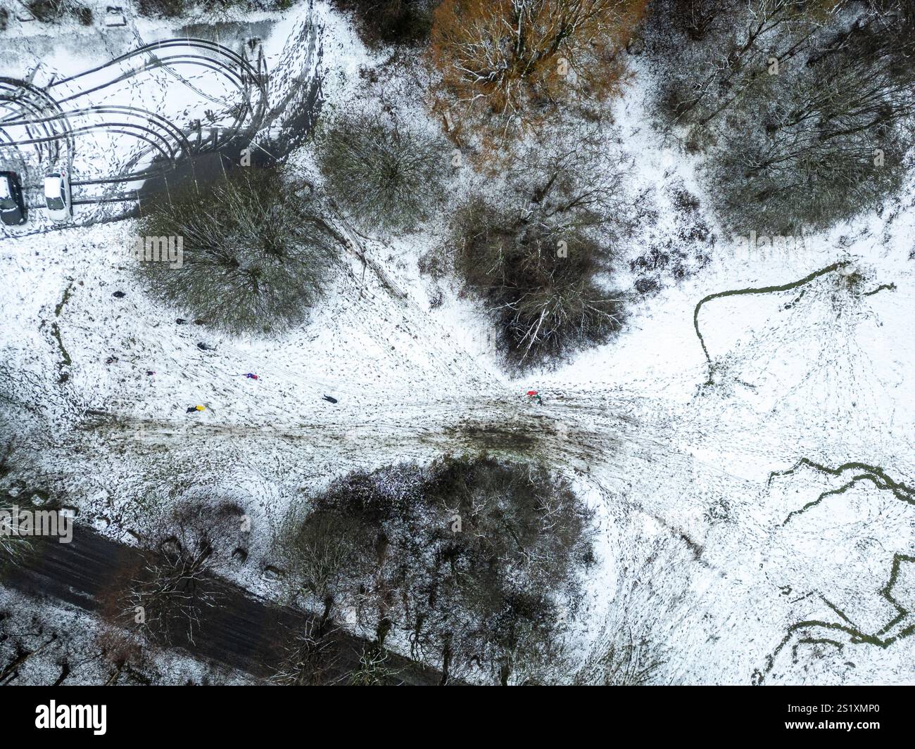 Bolton, UK. 19th January 2025. Residents in Bolton, Lanacshire, awoke to several inches snow covering the town this morning. Fun seekers took advantage of the icy conditions to get the sledges out as well as going for a winter walk through Moses Gate Country Park. Credit: Paul Heyes/Alamy Live News Stock Photo