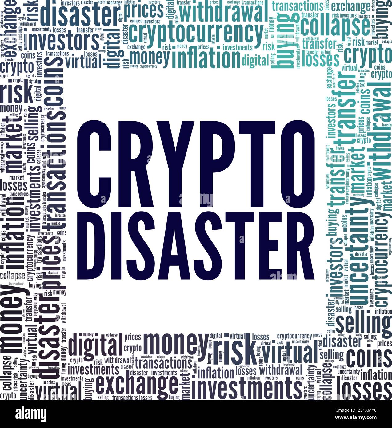 Crypto Disaster word cloud conceptual design isolated on white background. Stock Vector