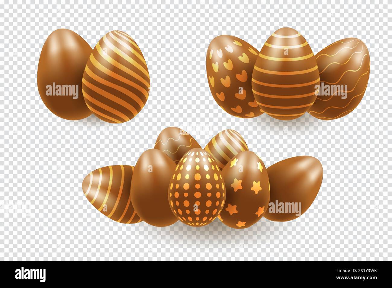 Chocolate Easter eggs, concept, realistic 3d . Vector illustration on transparent background Stock Vector