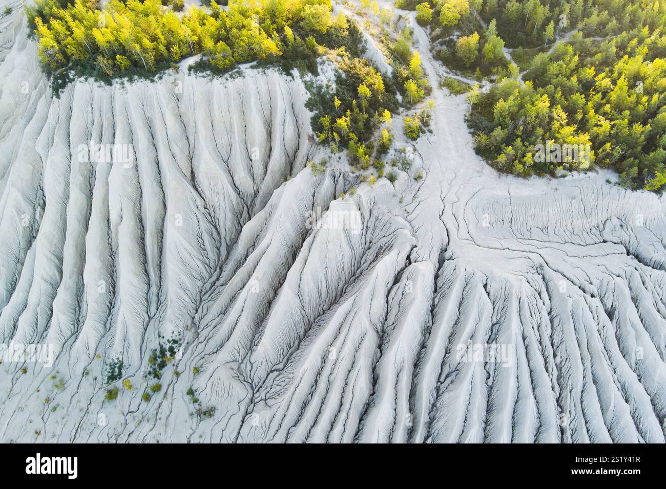Limestone Ravines Aerial view of an abandoned limestone quarry. Soil erosion has created ...