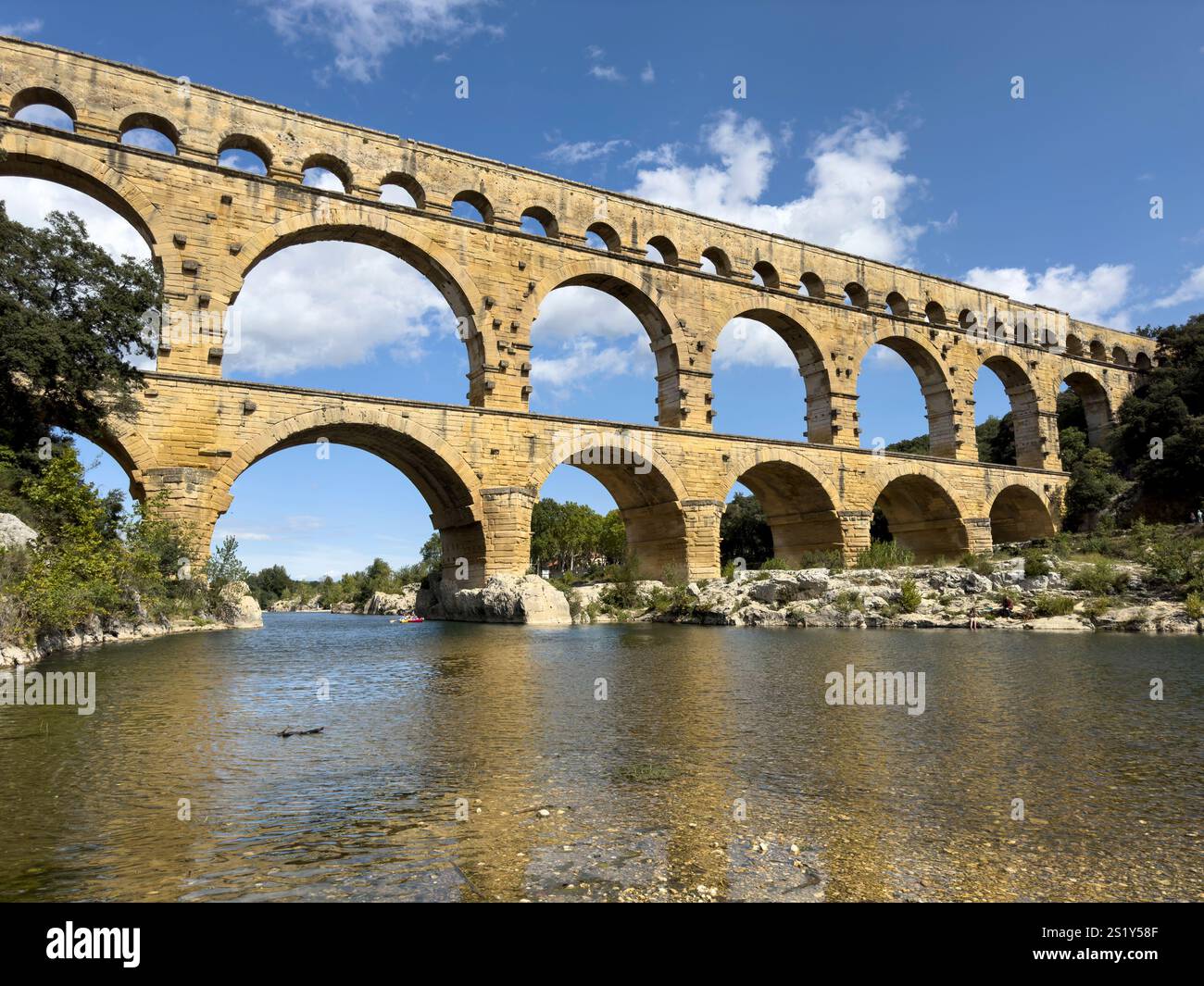 Pont Du Gard Roman aqueduct on a sunny day, Languedoc, France - Smartphone Captured Stock Image