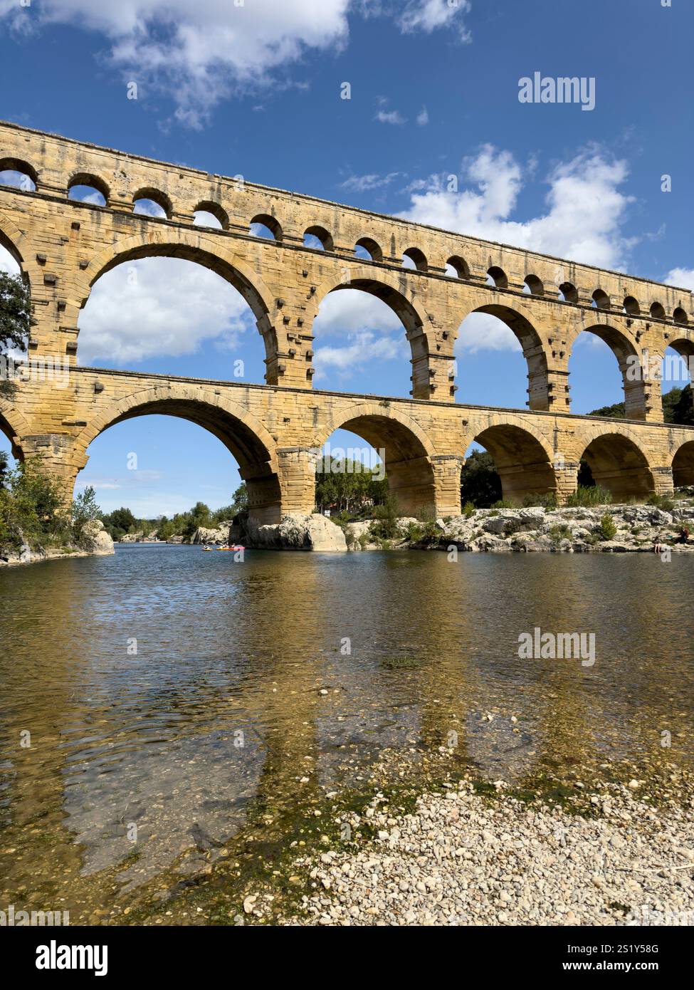 Pont Du Gard Roman aqueduct on a sunny day, Languedoc, France - Smartphone Captured Stock Image