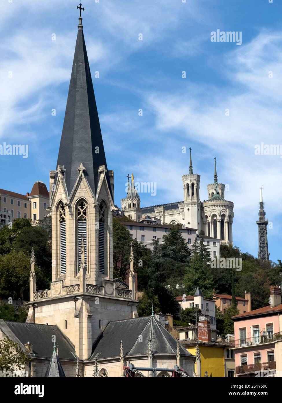 Saint George Church of Lyon, river Saone, Lyon, France. - Smartphone Captured Stock Image