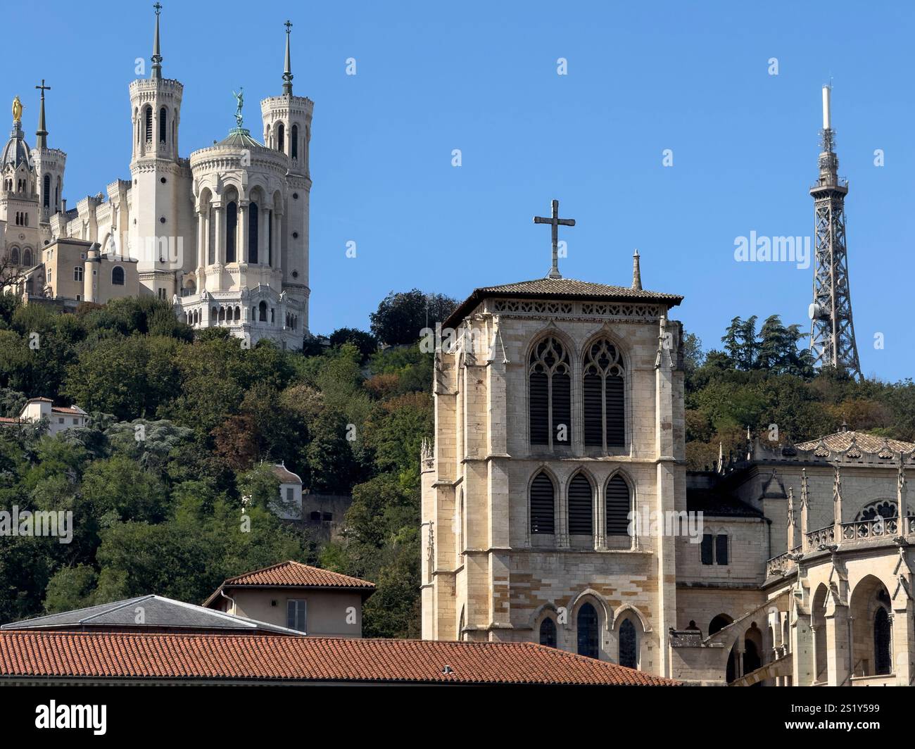 Lyon cathedral, Basilica of Notre Dame de Fourviere, France - Smartphone Captured Stock Image