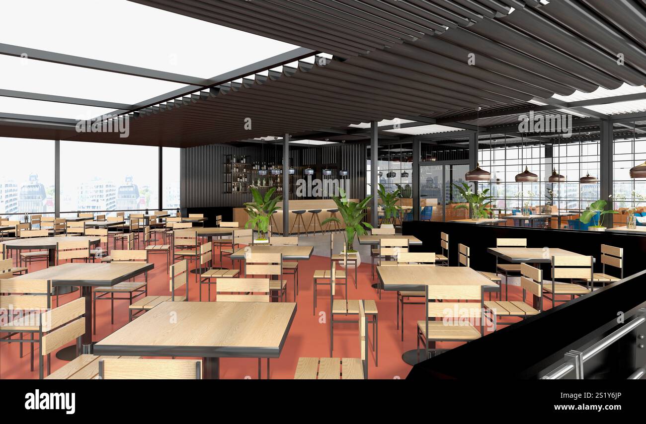 3d render cafe restaurant interior Stock Photo - Alamy