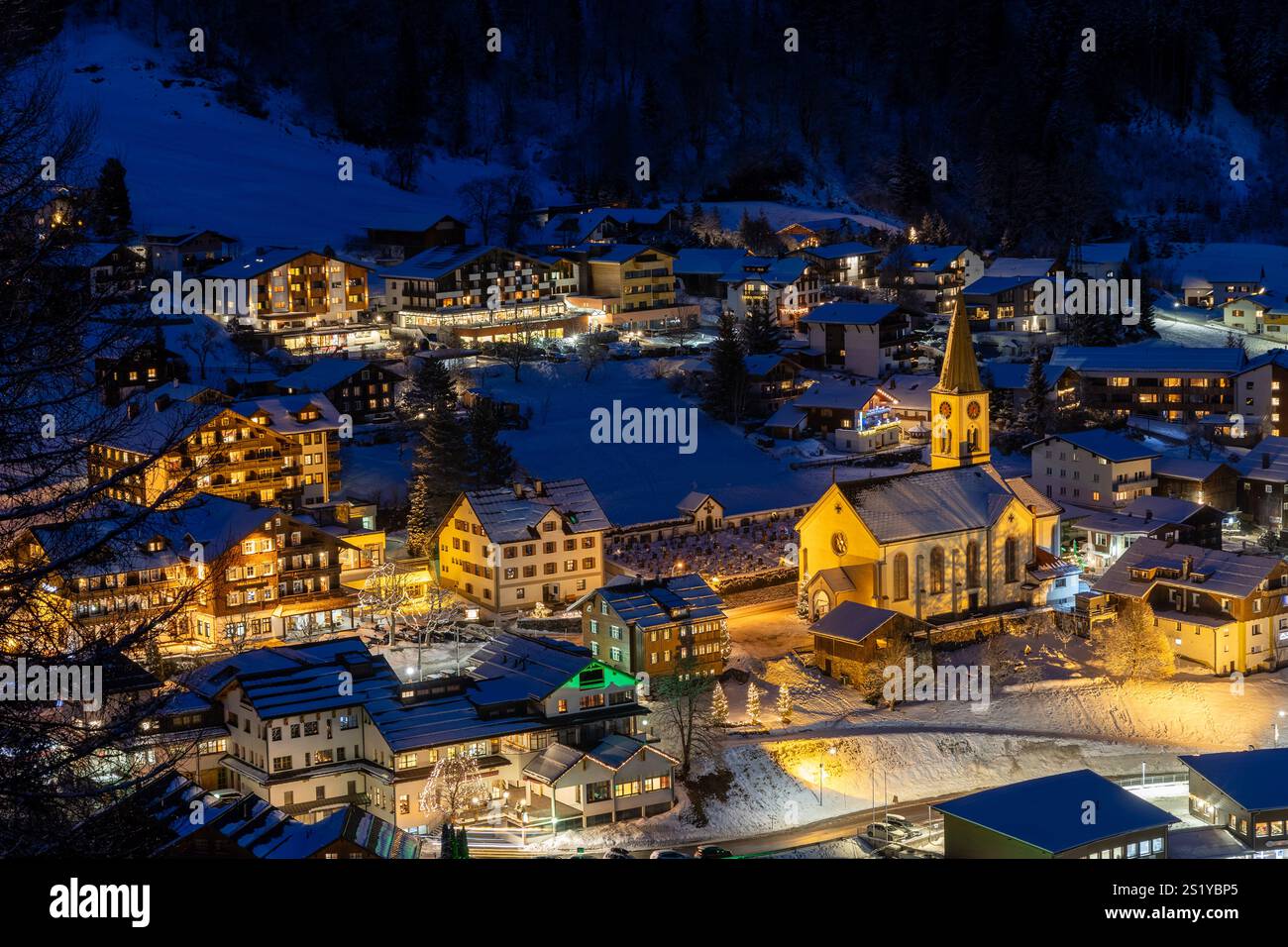 Gaschurn, Austra at night Stock Photo