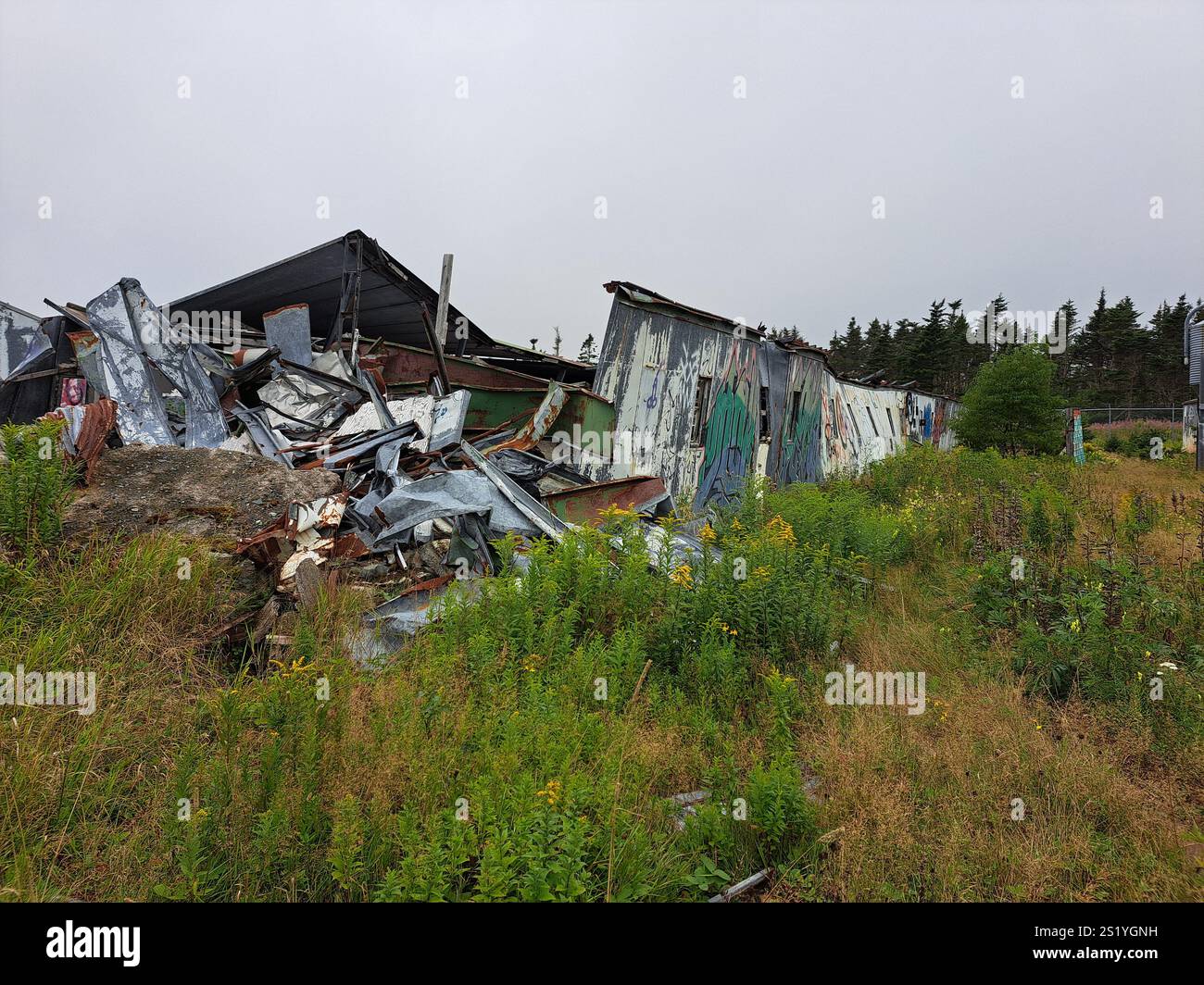 Collapsed buildings at the abandoned dilapidated Central Swine Breeding ...