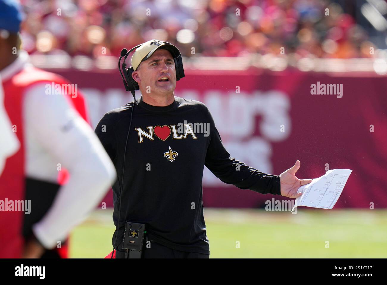 New Orleans Saints interim head coach Darren Rizzi reacts on the
