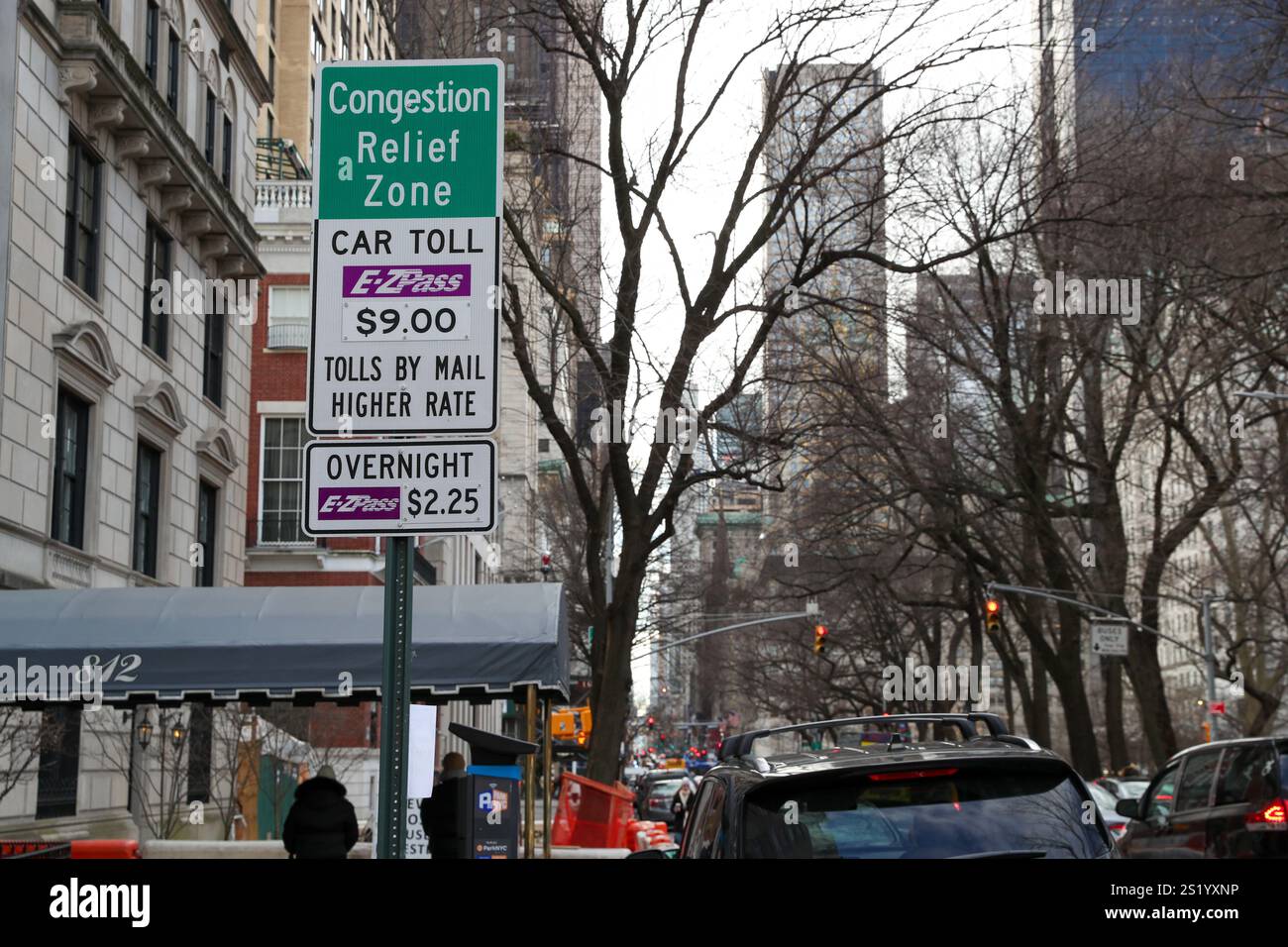 New York City, United States. 05th Jan, 2025. A congestion pricing sign ...