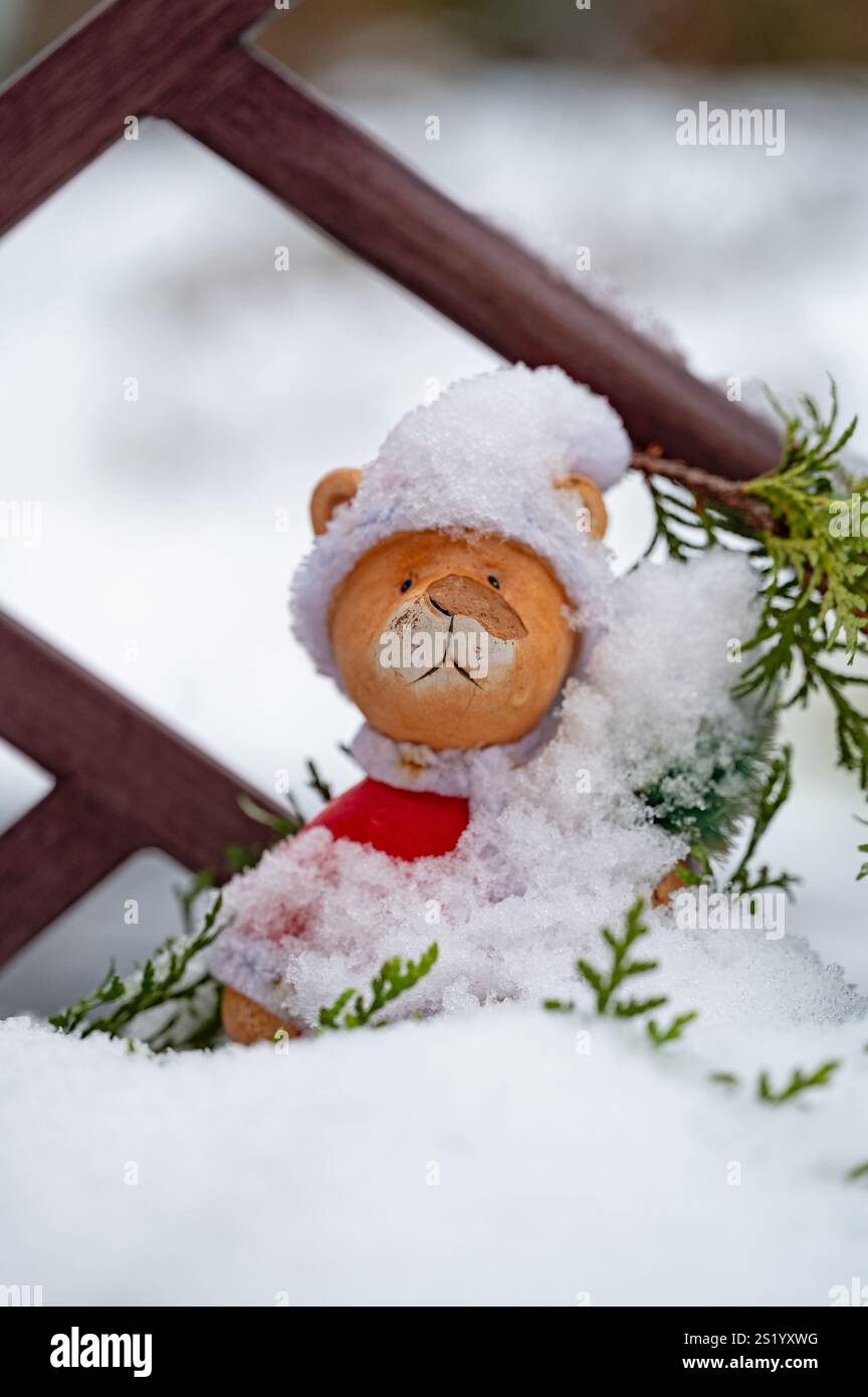 snow covered teddy bear in a garden Stock Photo - Alamy