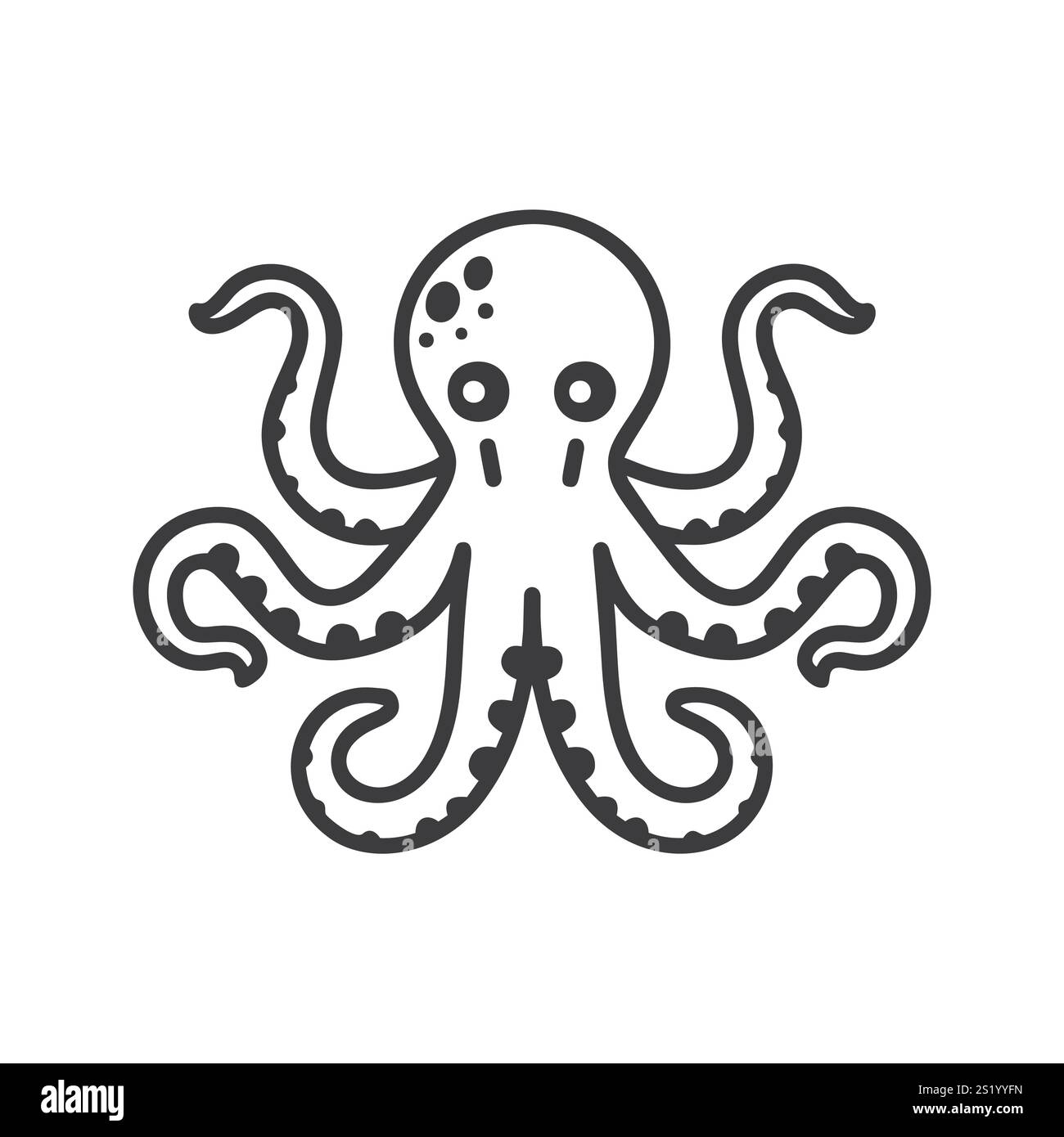 Vector linear illustration of an octopus with tentacles Stock Vector