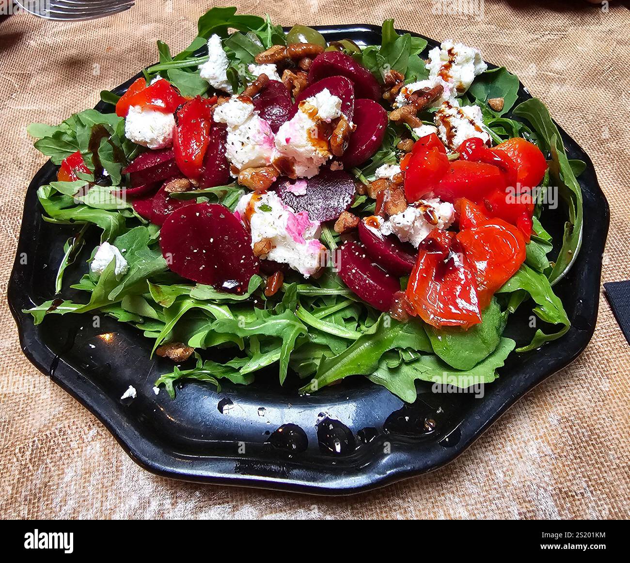 Beet salad with red peppers and feta cheese - Smartphone Captured Stock Image