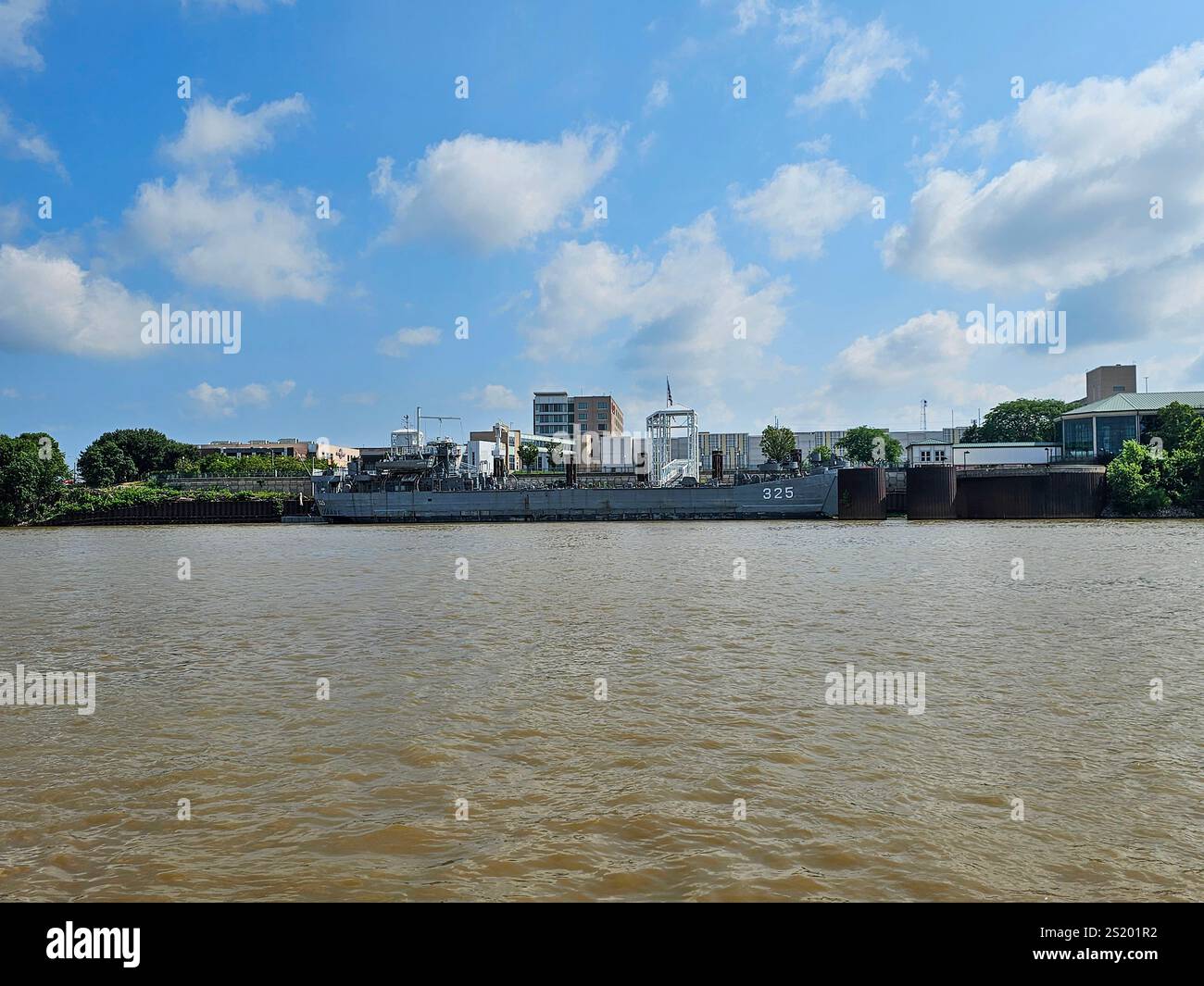 Evansville, Illinois. LST 325 is docked on the waterfront. - Smartphone Captured Stock Image
