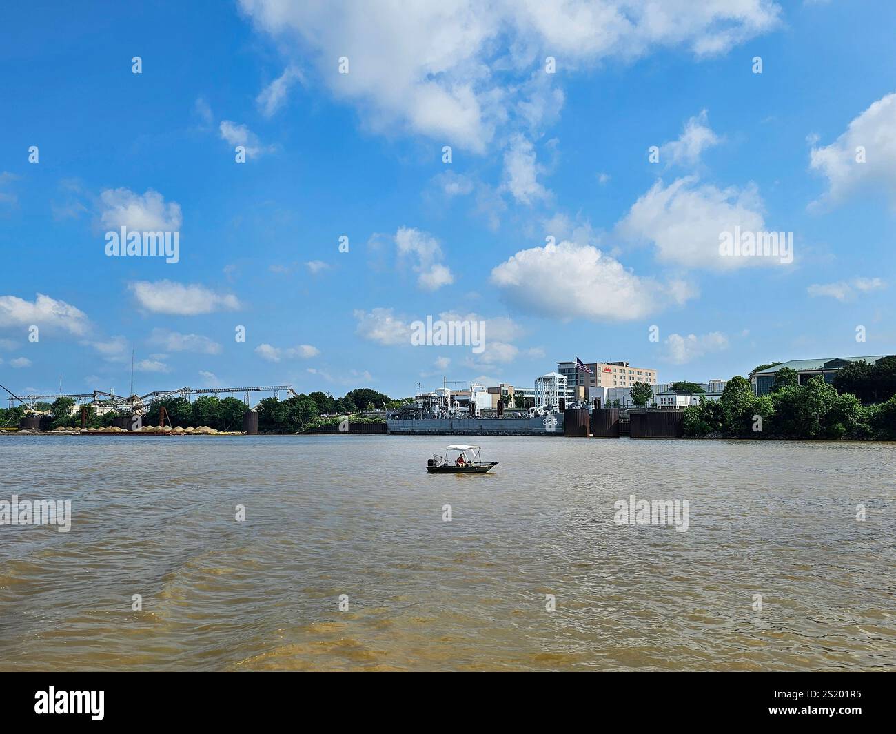 Evansville, Illinois. LST 325 is docked on the waterfront. - Smartphone Captured Stock Image
