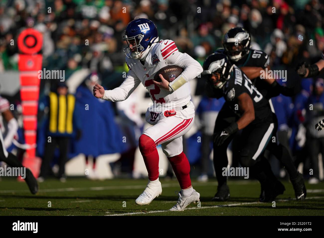 New York Giants quarterback Drew Lock (2) runs after recovering his ...