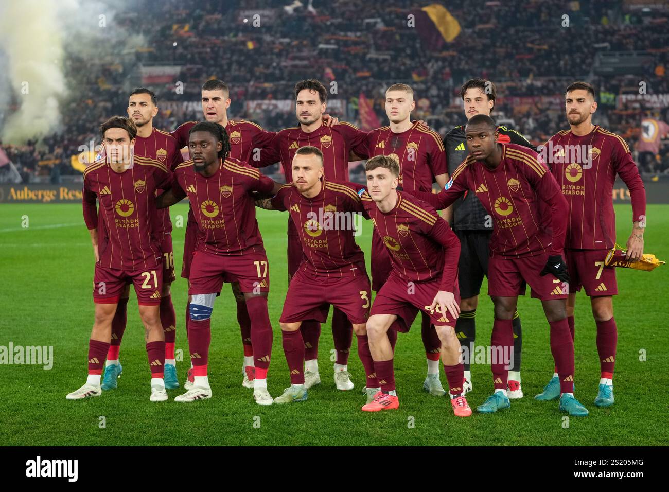 Roma players pose ahead of a Serie A soccer match between Roma and ...