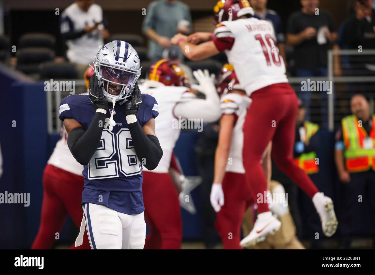 Dallas Cowboys cornerback DaRon Bland (26) reacts after Washington