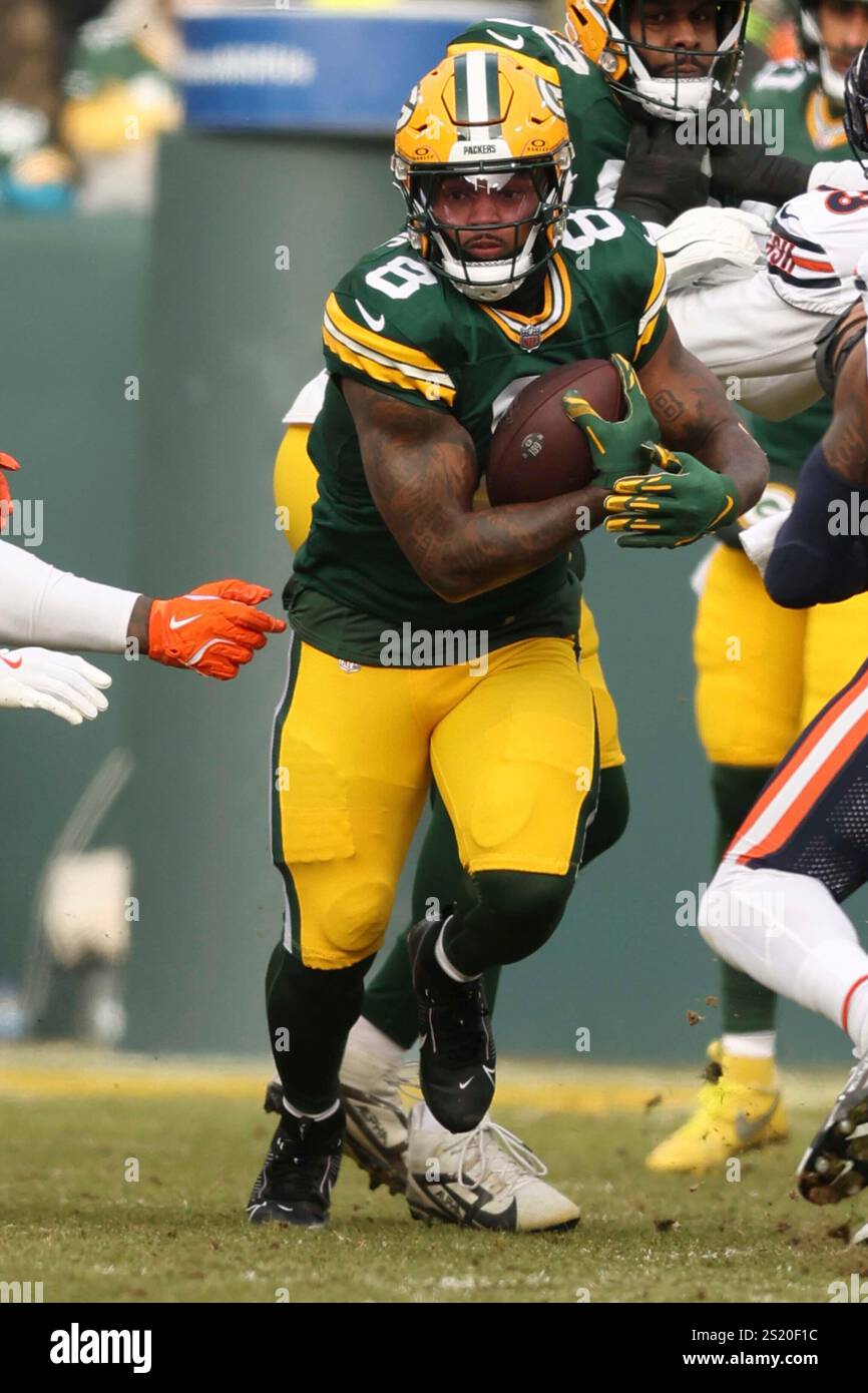 Jacobs Running Back Green Bay Packers running back Josh Jacobs (8) runs up the field during ...