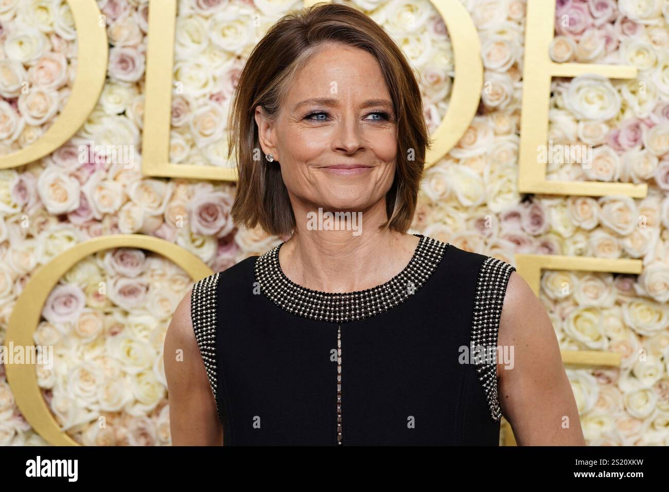 Jodie Foster arrives at the 82nd Golden Globes on Sunday, Jan. 5, 2025, at the Beverly Hilton in