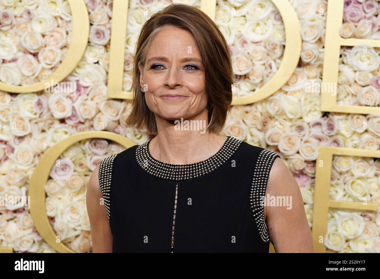 Jodie Foster arrives at the 82nd Golden Globes on Sunday, Jan. 5, 2025, at the Beverly Hilton in