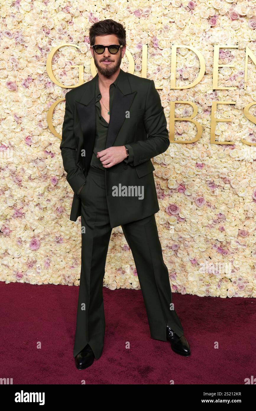 Andrew Garfield arrives at the 82nd Golden Globes on Sunday, Jan. 5, 2025, at the Beverly Hilton