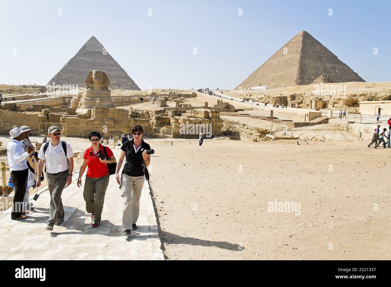 Highlight of a trip through Egypt: The Shpinx of Giza with the Chephren Pyramid Austria Stock Photo