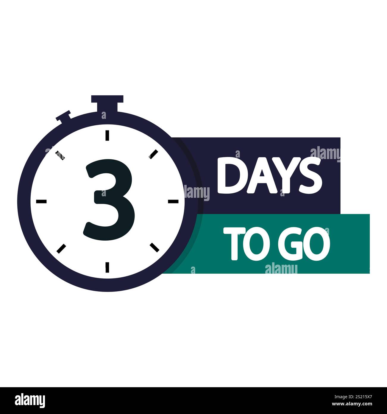 Countdown timer illustration. Bold 3 days to go. Dark green and white ...