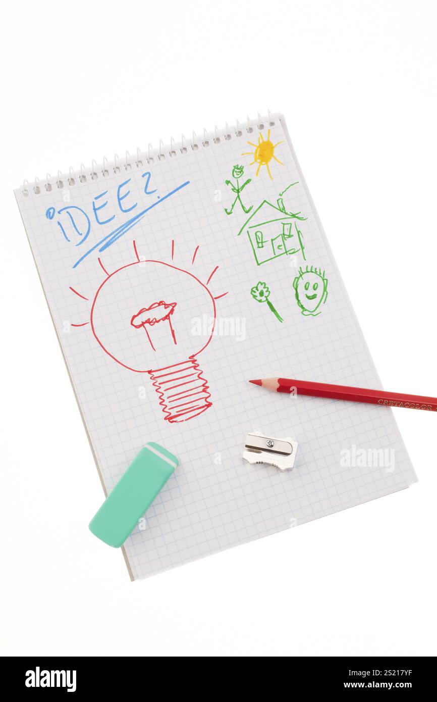 Light bulb on drawing as a symbol for new ideas. Austria Stock Photo