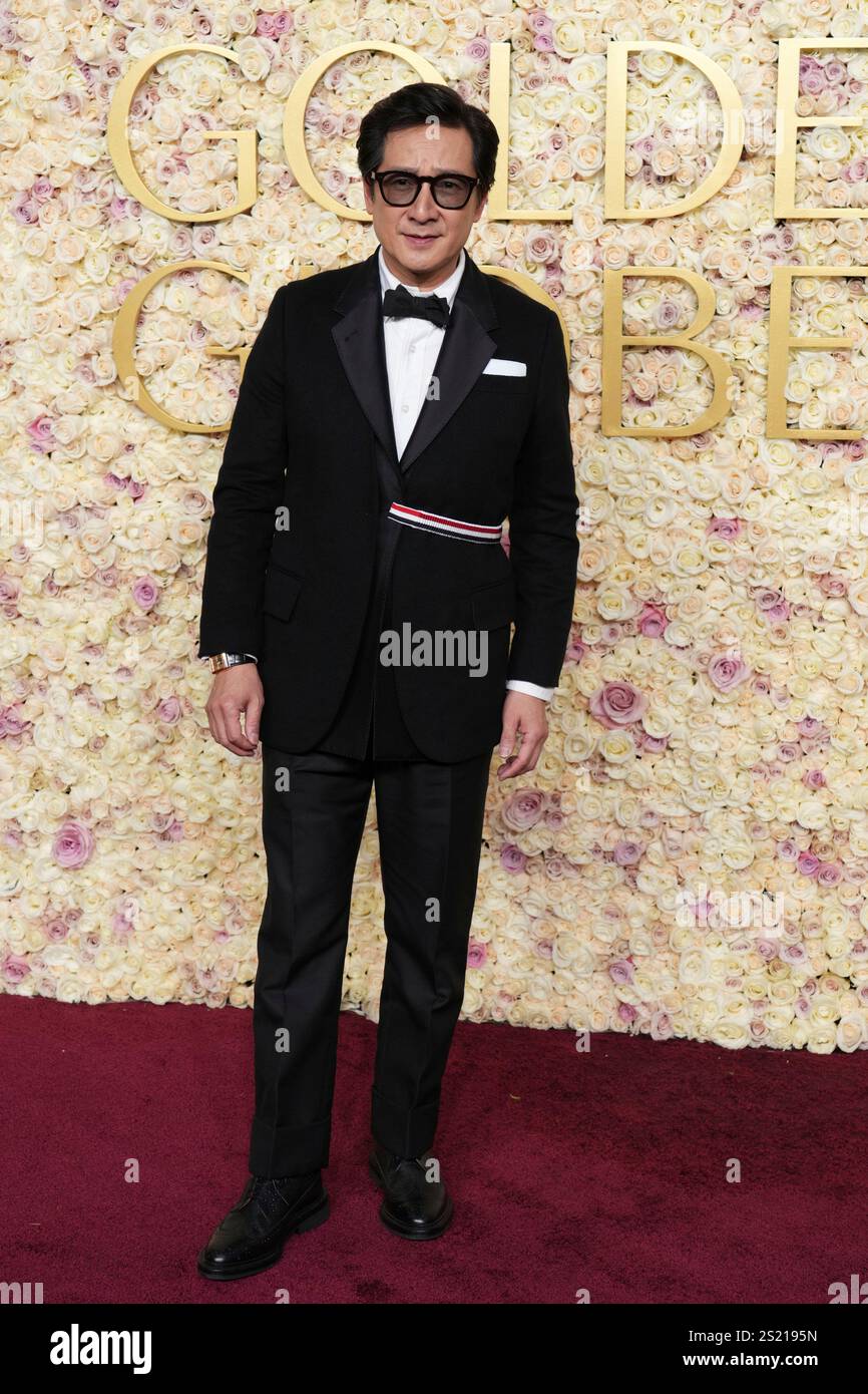 Ke Huy Quan arrives at the 82nd Golden Globes on Sunday, Jan. 5, 2025 ...