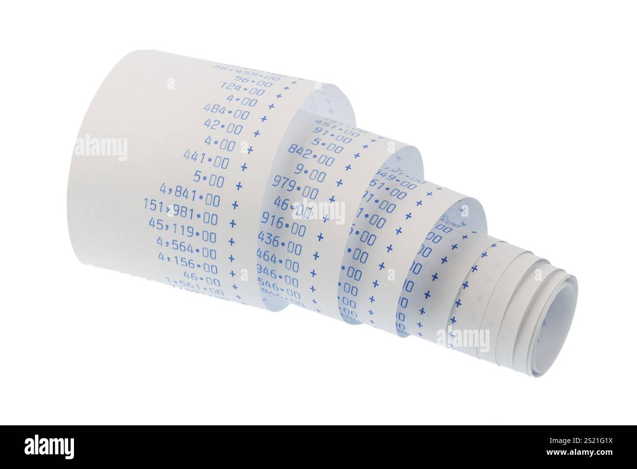 The calculation strip of a pocket calculator on a white background ...