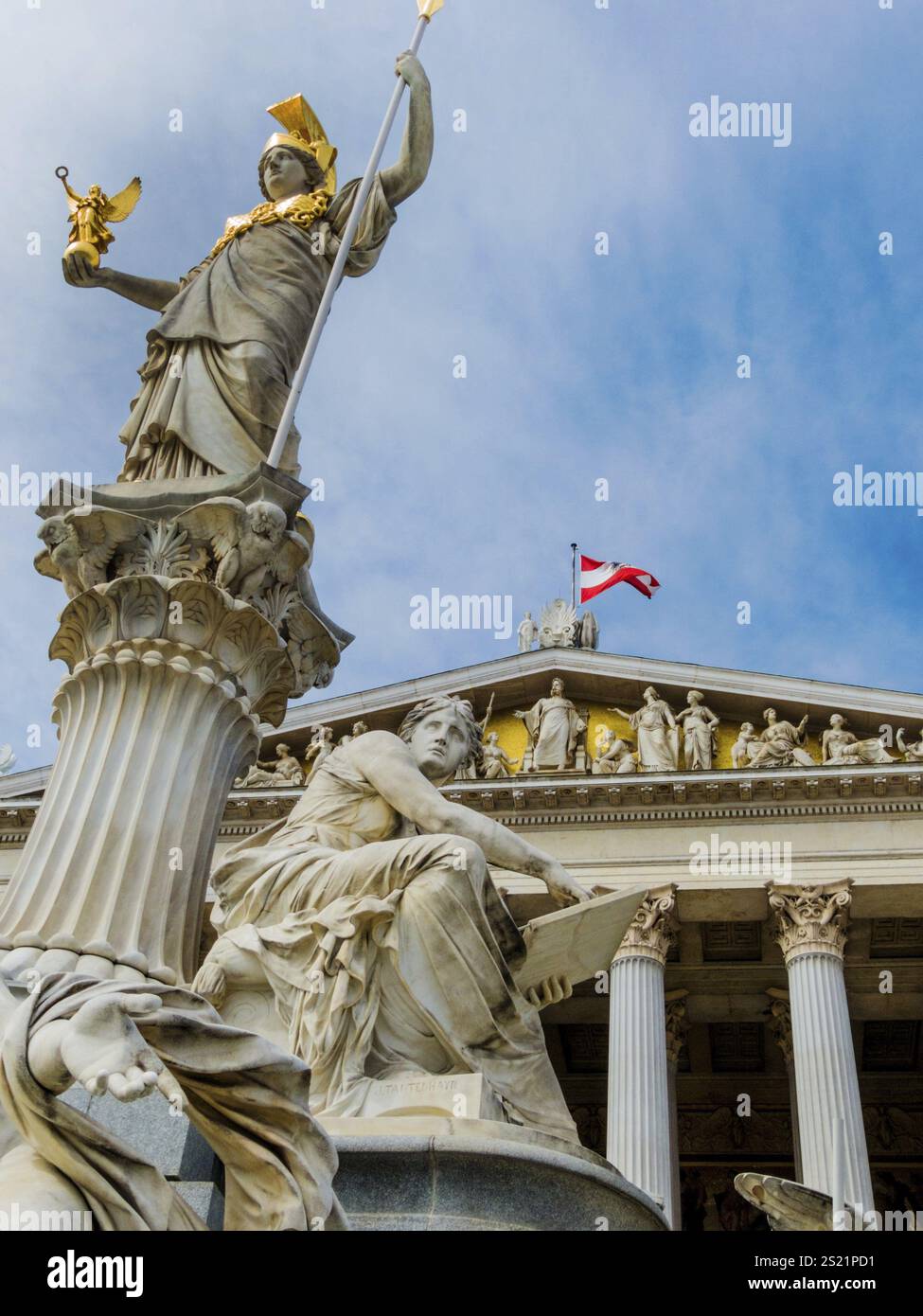 The parliament in Vienna, Austria. With the statue of Pallas Athena, the Greek goddess of wisdom Stock Photo