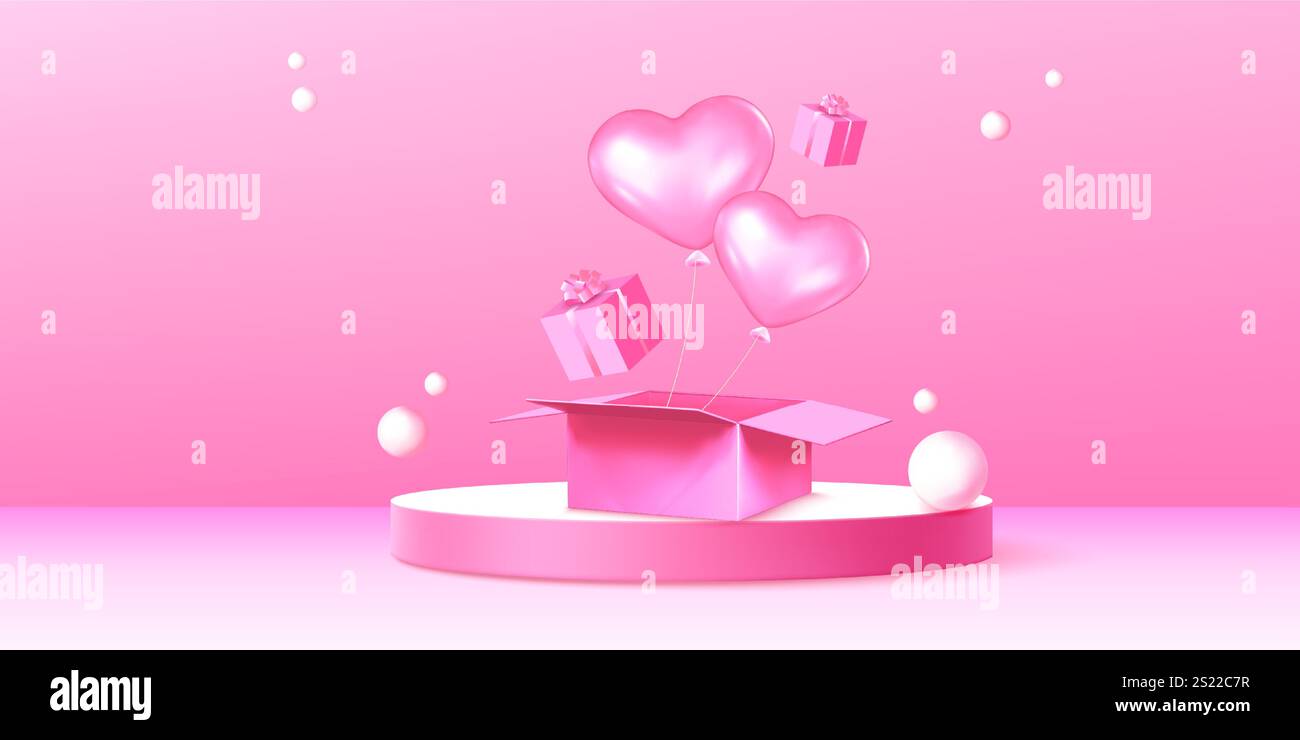 Gift box open balloon heart floating Stock Vector Images - Alamy