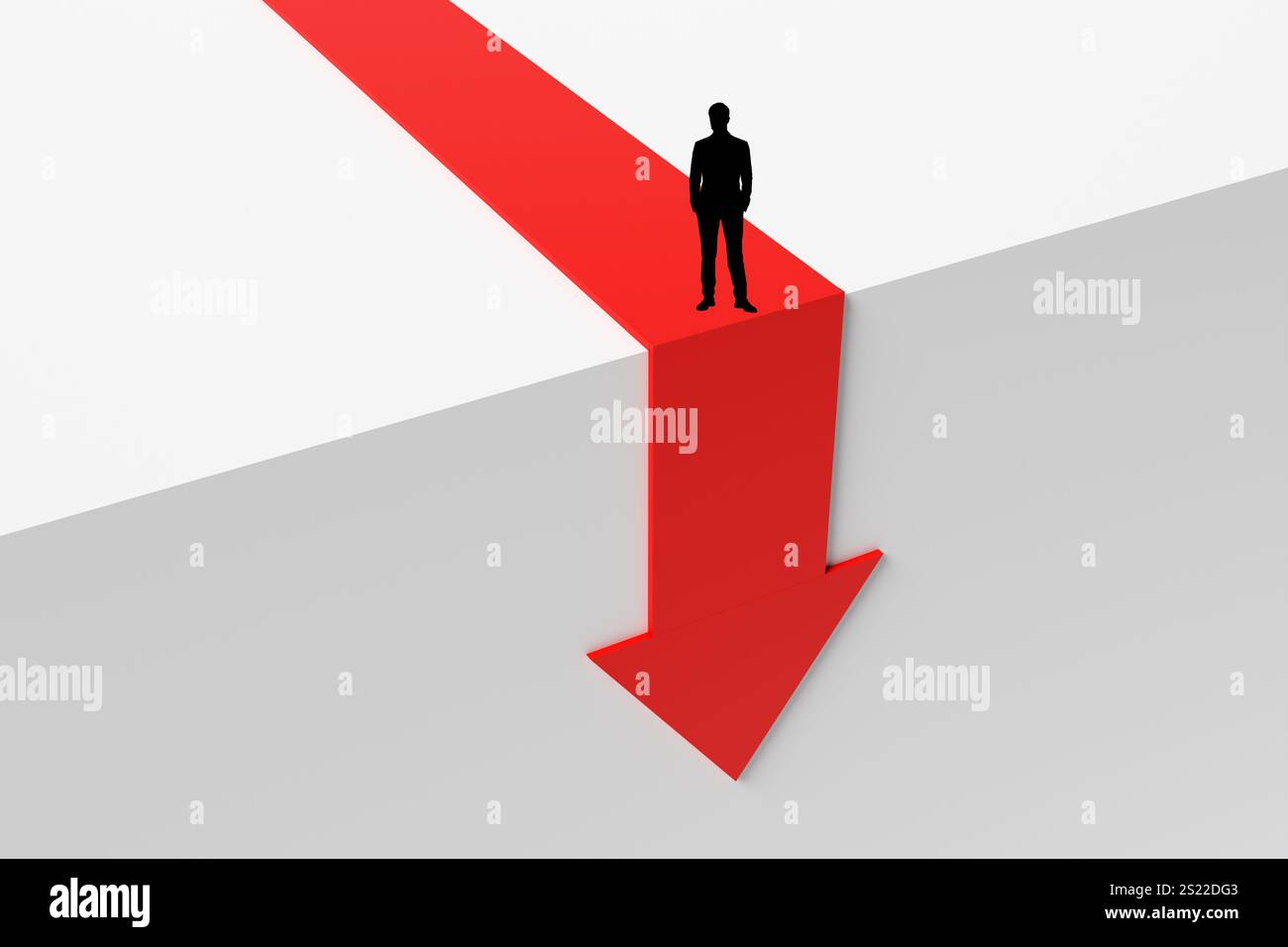 Decline, business failure and risk concepts. Businessman is standing on ...