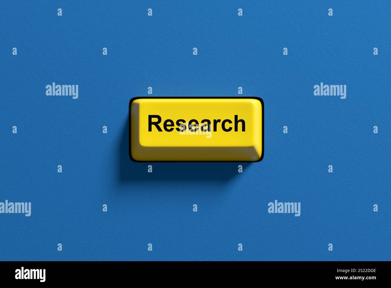 Yellow computer keyboard key with the word research illustrating the concept of finding information online. Online research concept. 3D render Stock Photo
