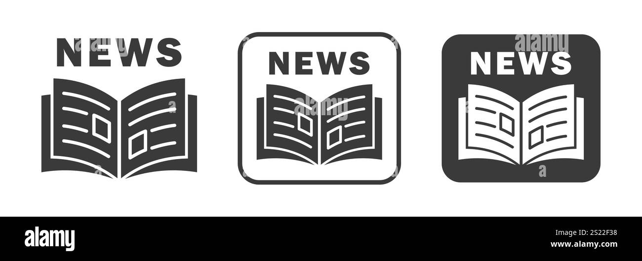 Newspaper icon symbol set. World news paper logo sign button. Text ...