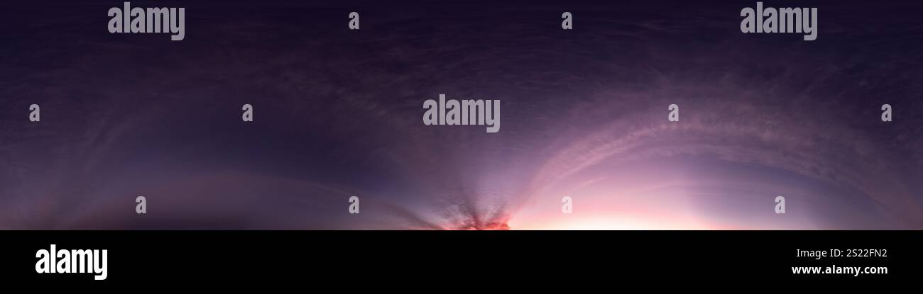 Zenith Sunset R 360 panorama of dark blue sunset sky with bright pink Cirrus clouds ...