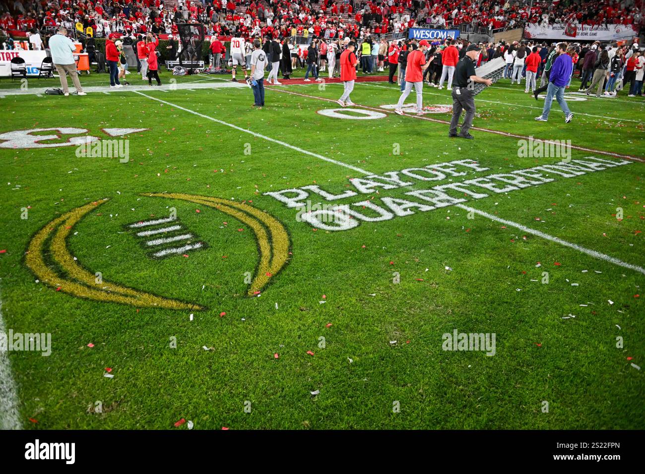 Detailed view of the College Football Playoff Quarterfinal logo during