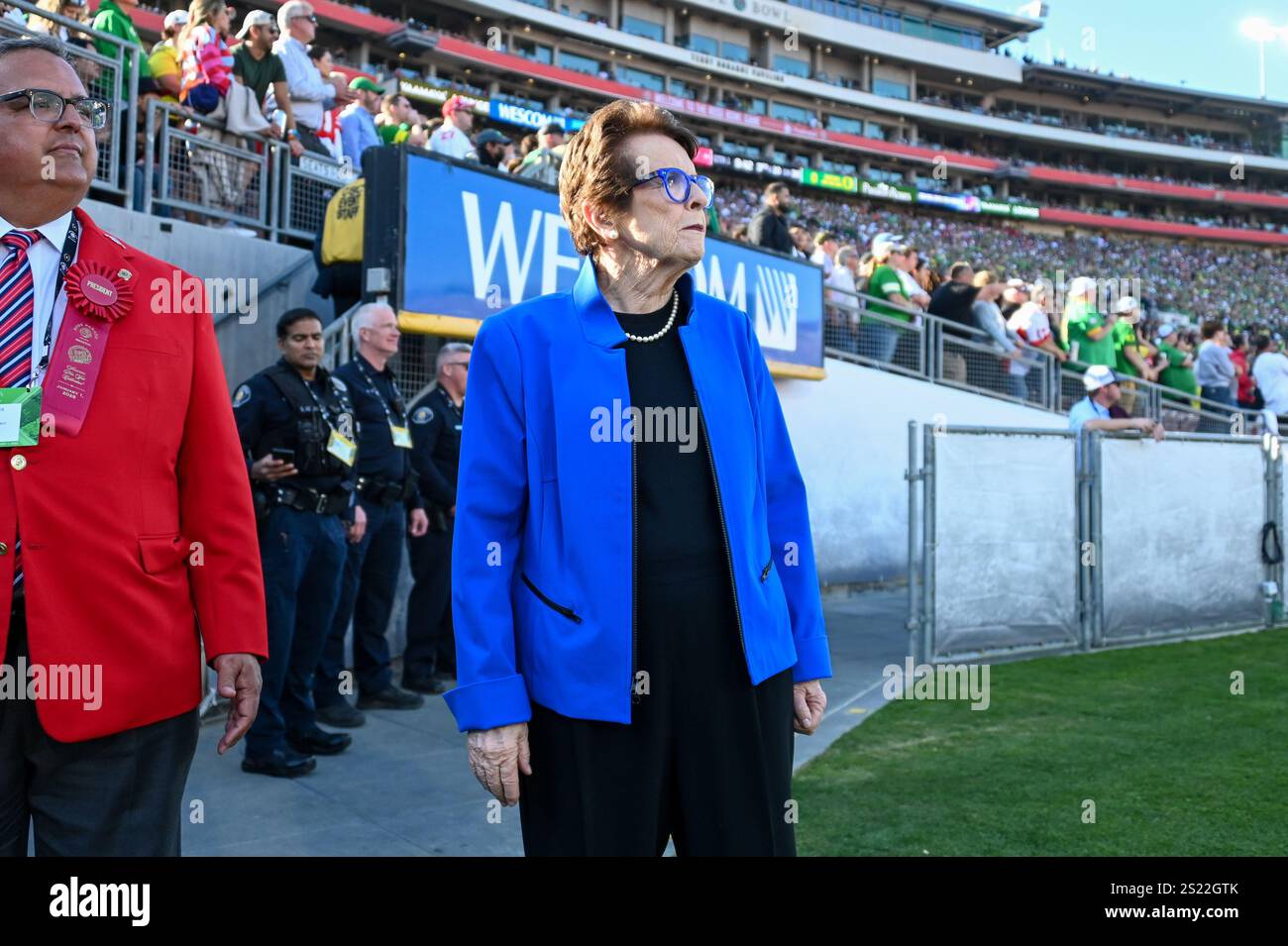 Billie Jean King during the Rose Bowl game, Wednesday, Jan 1, 2025, in