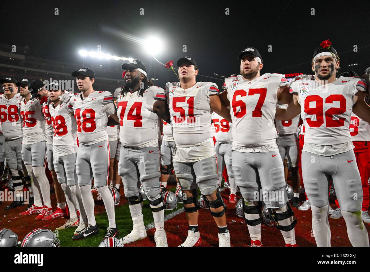 Ohio State Buckeyes celebrate after the Rose Bowl game, Wednesday, Jan