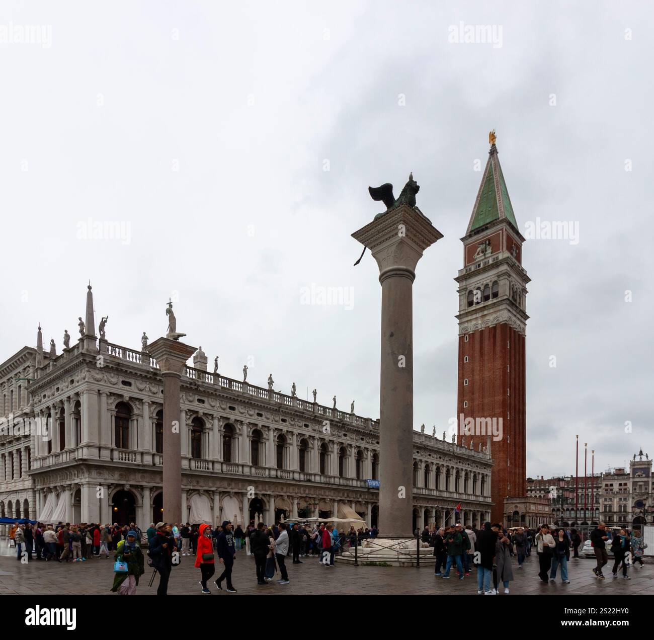 VENICE, ITALY - OCTOBER 24, 2024: The facade of the Biblioteca Nazionale Marciana (National Library of St Mark's) in Venice, Italy, with the Campanile Stock Photo