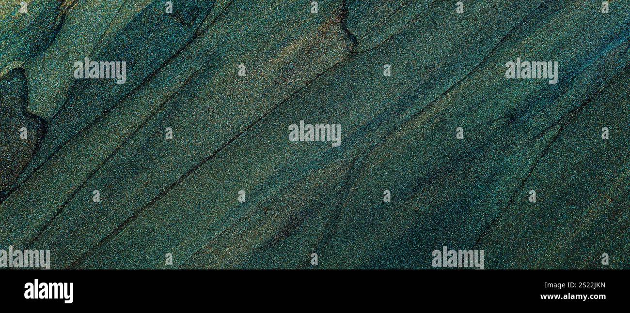 Abstract Blue-Green Glitter Background, Paint Brushstrokes Texture Stock Photo