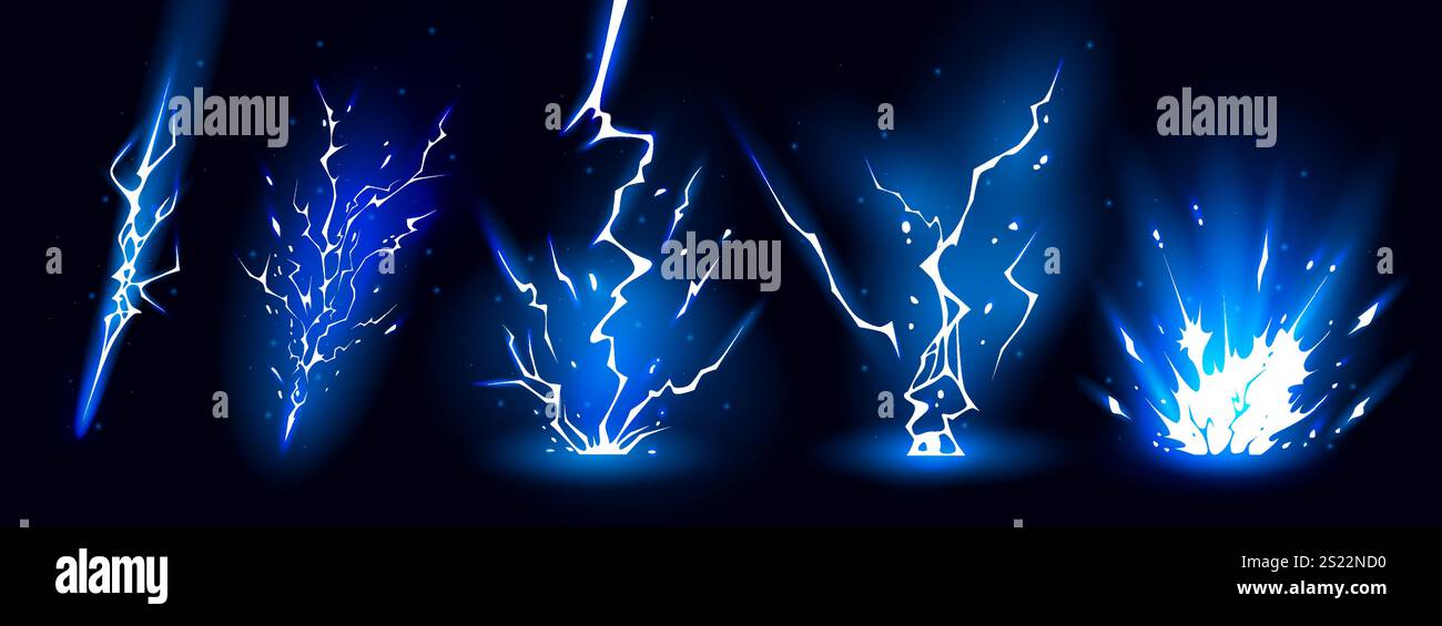 Lightning strike bolt silhouettes sequence vector illustration. Stock Vector
